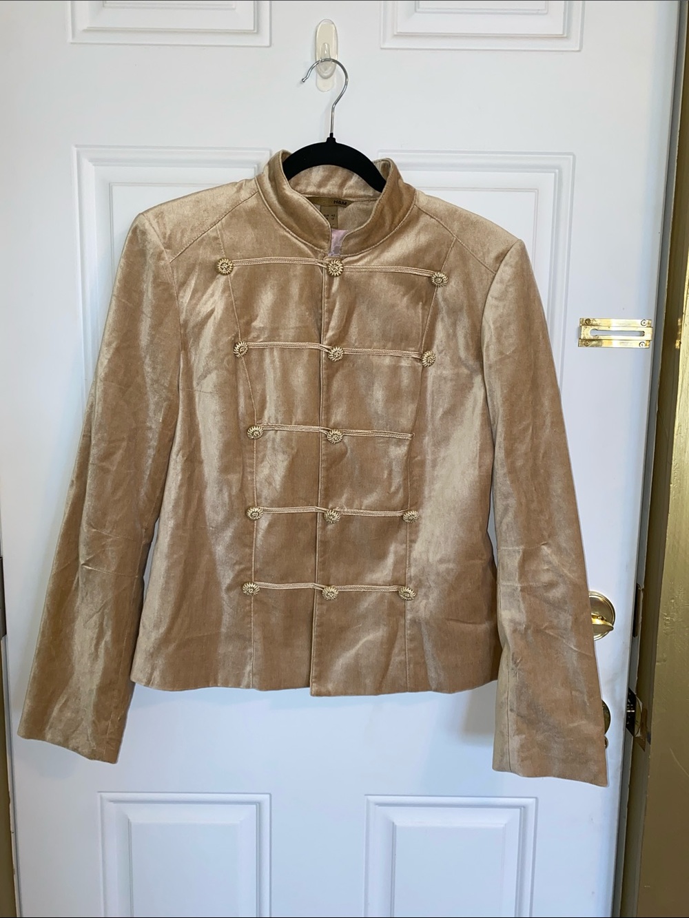 H&M Cream Velvet Military-Style Blazer Jacket